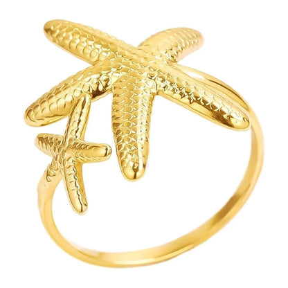 Casual Marine Style Starfish 304 Stainless Steel 18K Gold Plated Polishing Open Rings