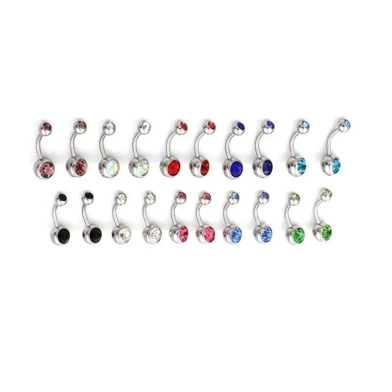 Retro Punk Geometric Stainless Steel Inlay Zircon Belly Ring