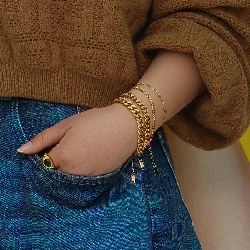 Fashion Geometric 304 Stainless Steel 18K Gold Plated Bracelets In Bulk