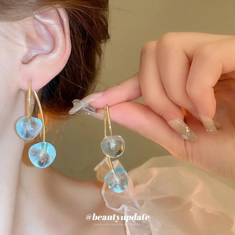 1 Pair Cute Sweet Cherry Resin Copper Drop Earrings