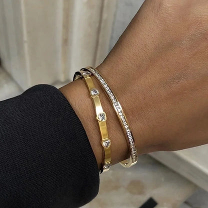 Elegant Shiny Solid Color 304 Stainless Steel 18K Gold Plated Zircon Bangle In Bulk