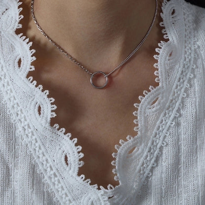 Minimalist Circle Titanium Steel 18K Gold Plated Plating Pendant Necklace