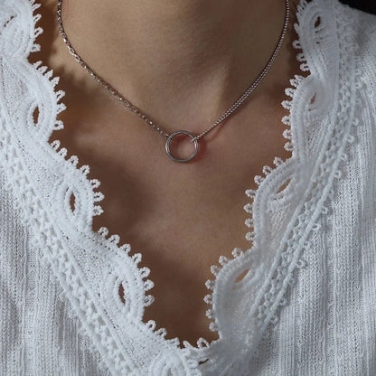 Minimalist Circle Titanium Steel 18K Gold Plated Plating Pendant Necklace