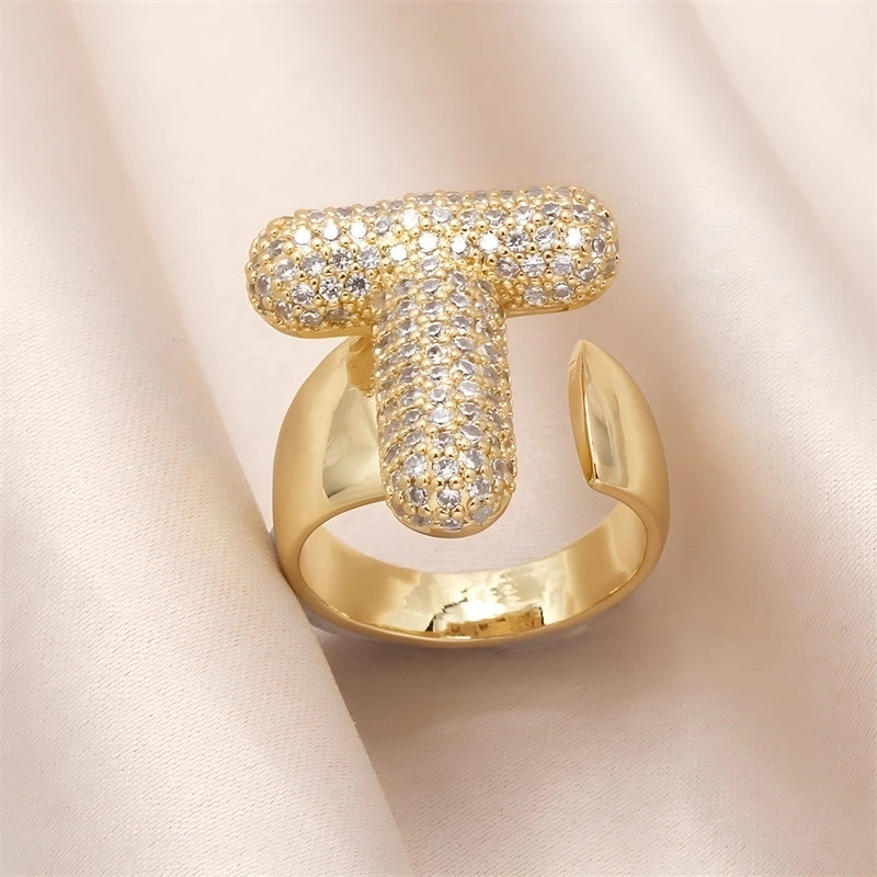 Copper Inlay Letter Zircon Open Rings