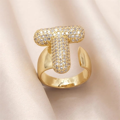 Copper Inlay Letter Zircon Open Rings