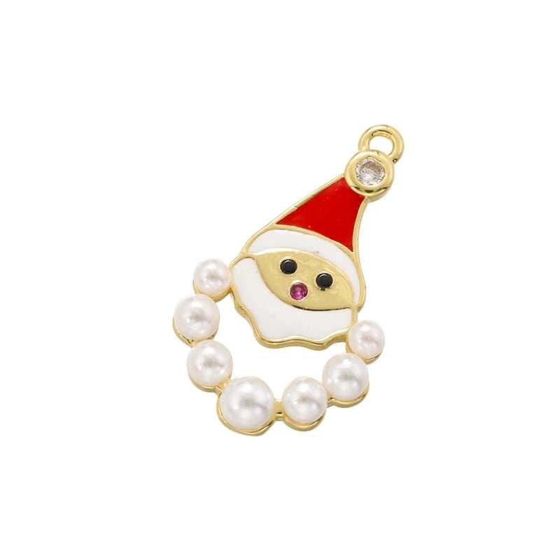 1 Piece 12*19.5mm 13*23.5mm 14*23mm Hole 1~1.9mm Copper Artificial Pearls Zircon 18K Gold Plated Christmas Tree Santa Claus Christmas Socks Pendant Jewelry Accessories