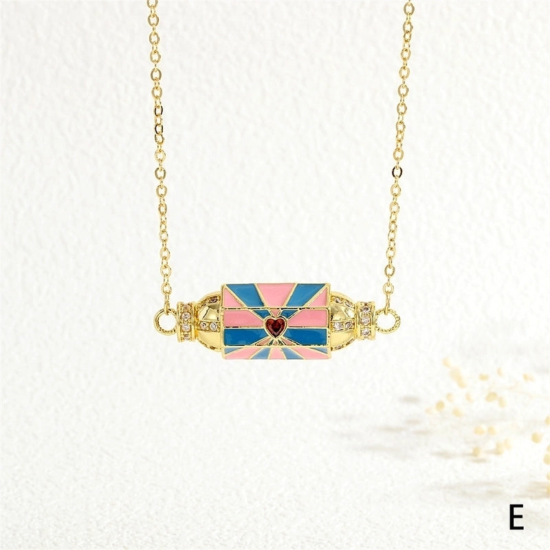 Copper 18K Gold Plated Plating Inlay Devil's Eye Heart Shape Candy Zircon Pendant Necklace