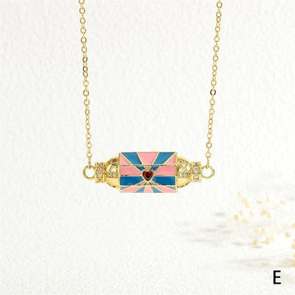 Copper 18K Gold Plated Plating Inlay Devil's Eye Heart Shape Candy Zircon Pendant Necklace