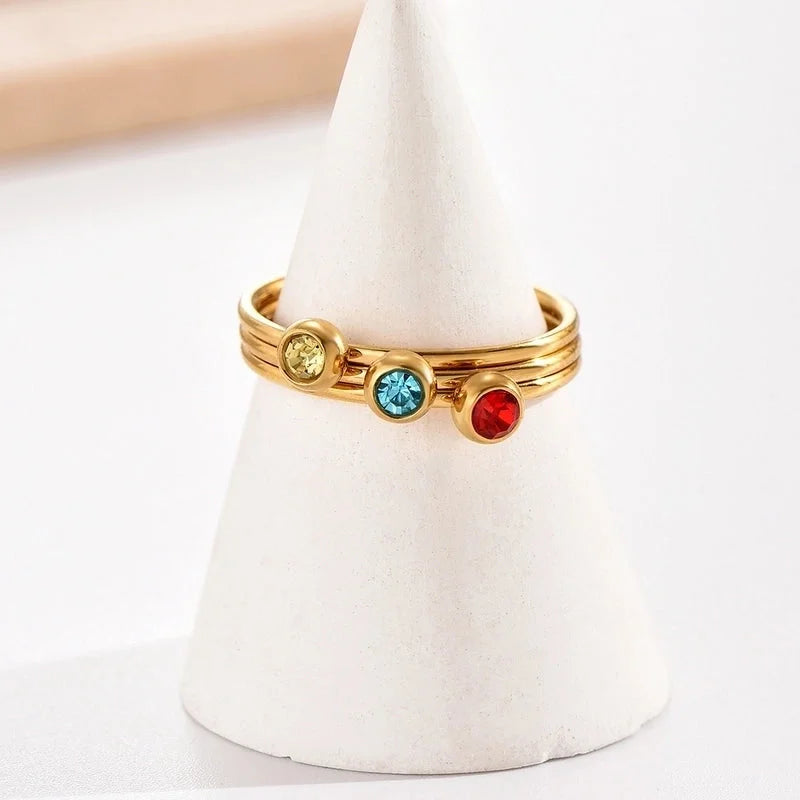 304 Stainless Steel 14K Gold Plated Casual Minimalist Polishing Plating Inlay Round Rhinestones Rings