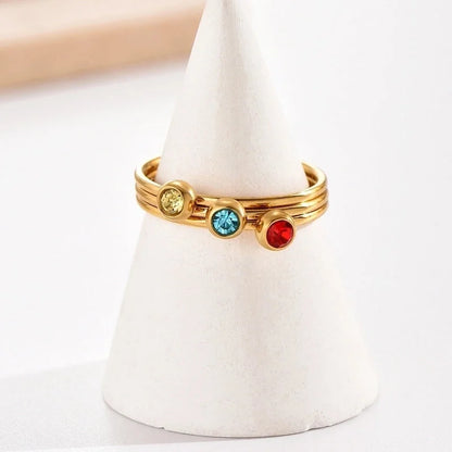304 Stainless Steel 14K Gold Plated Casual Minimalist Polishing Plating Inlay Round Rhinestones Rings