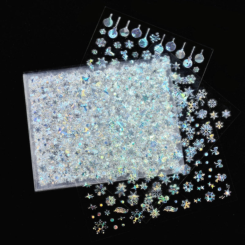 Christmas Snowflake Nail Stickers Laser Golden Silver Snowflake Nail Stickers Set Valentine's Day Nail Decoration Stickers
