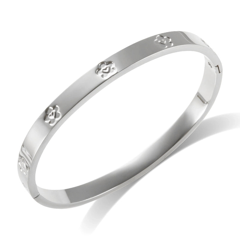 Elegant Heart Shape Flower Titanium Steel Bangle In Bulk