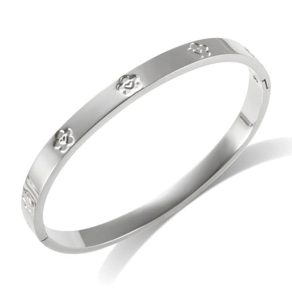 Elegant Heart Shape Flower Titanium Steel Bangle In Bulk