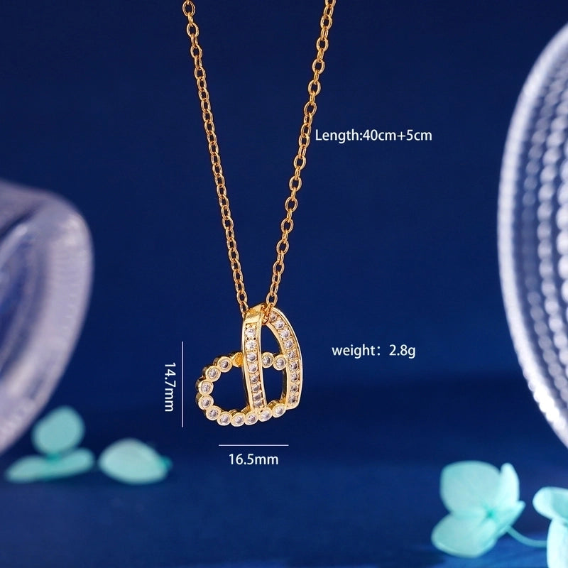304 Stainless Steel Copper Inlay Heart Shape Zircon Pendant Necklace