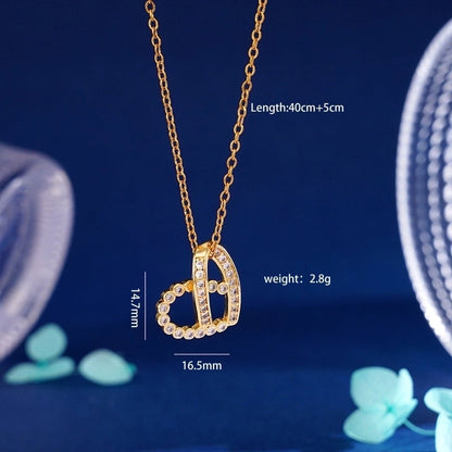 304 Stainless Steel Copper Inlay Heart Shape Zircon Pendant Necklace