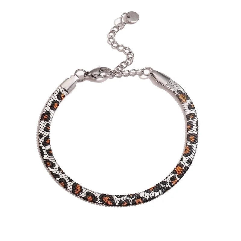 Vintage Style Snake Pattern Leopard 304 Stainless Steel 18K Gold Plated Plating Bracelets Necklace Snake Chain