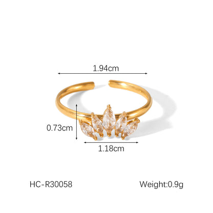 Open Ring IG Style Textured Pearl Bowknot Geometric Stainless Steel Zircon Inlay Rings