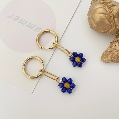 1 Pair Sweet Flower Polishing Crystal Plating 304 Stainless Steel Beaded Crystal Beads 14K Gold Plated Drop Earrings