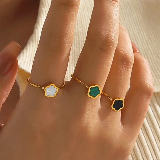 Minimalist Flower 304 Stainless Steel Acrylic 18K Gold Plated Plating Open Rings