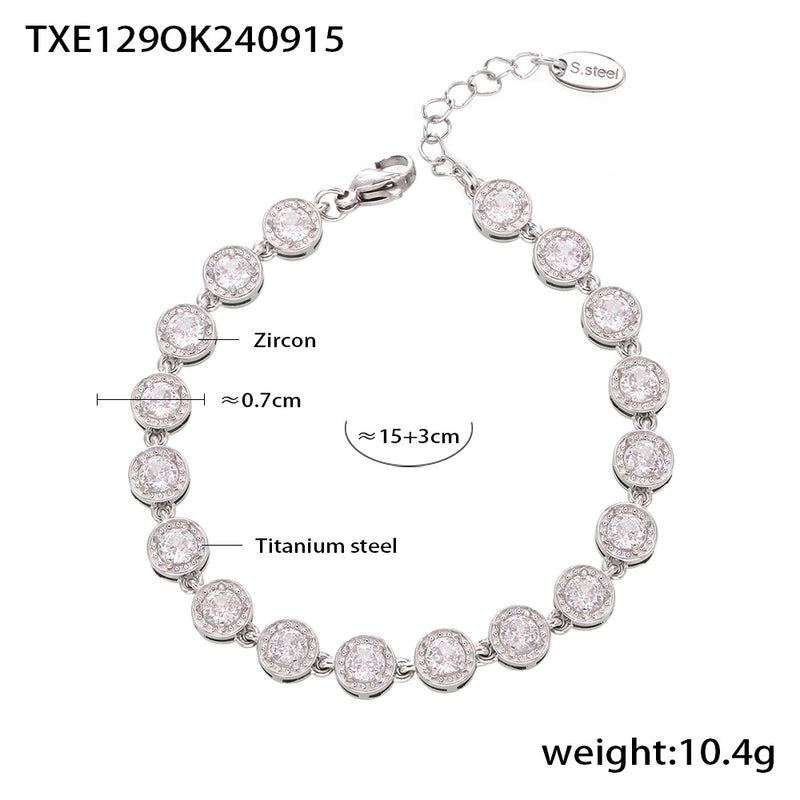 New Arrival Titanium Steel Full Diamond 3A Zircon Mixed Color Bracelet PVD Vacuum Electroplating Non-Fading Necklace Jewelry Suit