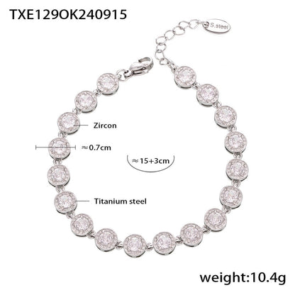 New Arrival Titanium Steel Full Diamond 3A Zircon Mixed Color Bracelet PVD Vacuum Electroplating Non-Fading Necklace Jewelry Suit