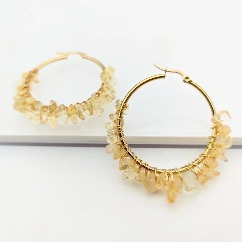 1 Pair Ethnic Style Geometric Plating Stainless Steel Natural Stone Earrings