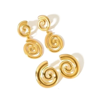 1 Pair Minimalist Spiral Stripe Polishing Plating 304 Stainless Steel 18K Gold Plated Drop Earrings