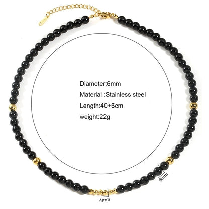 Vintage Style Classic Style Round 304 Stainless Steel Natural Stone Beaded Chain Necklace In Bulk