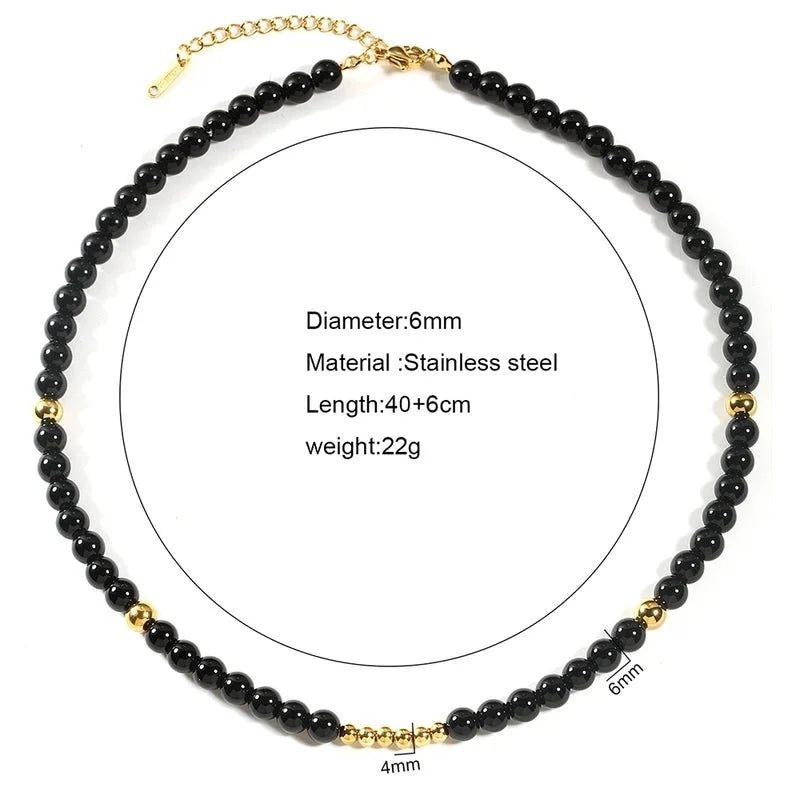 Vintage Style Classic Style Round 304 Stainless Steel Natural Stone Beaded Chain Necklace In Bulk