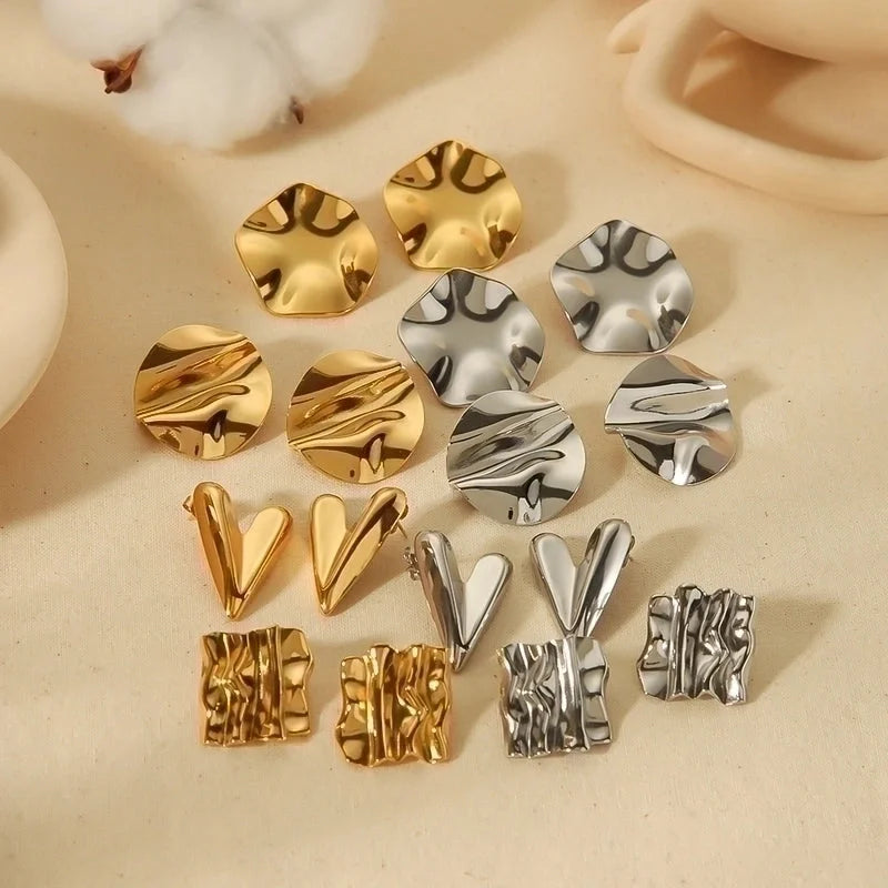 1 Pair Minimalist Quadrilateral Circle Heart Shape Polishing Plating 304 Stainless Steel 18K Gold Plated Ear Studs