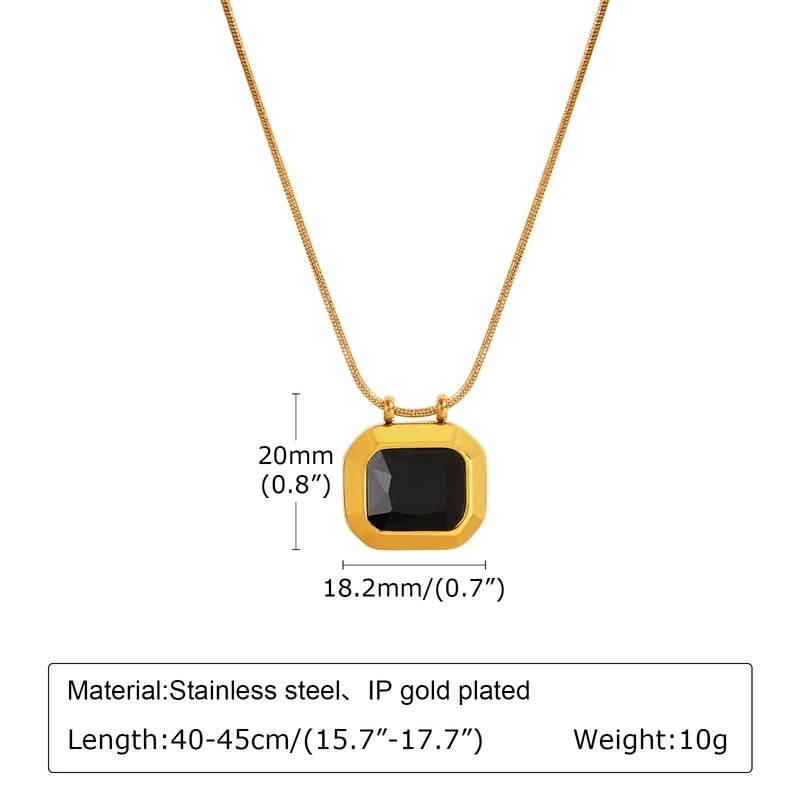 Retro Square 201 Stainless Steel Glass 18K Gold Plated Inlay Pendant Necklace