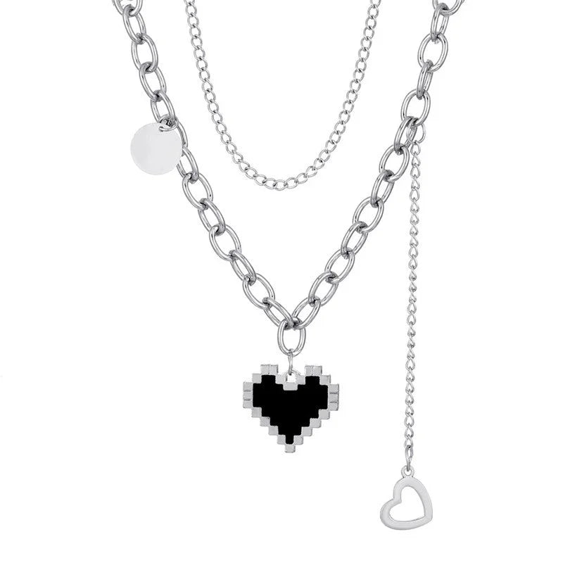 Fashion Heart Shape Stainless Steel Alloy Artificial Pearls Zircon Inlay Pendant Necklace