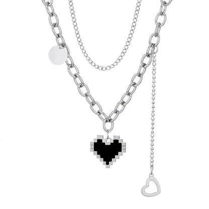 Fashion Heart Shape Stainless Steel Alloy Artificial Pearls Zircon Inlay Pendant Necklace