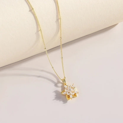 Copper 18K Gold Plated Gold Plated Elegant Luxurious Minimalist Plating Inlay Flower Zircon Pendant Necklace