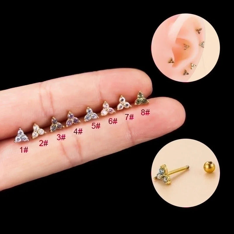 1 Piece Ear Cartilage Rings & Studs Fashion Geometric 316L Stainless Steel Plating Zircon