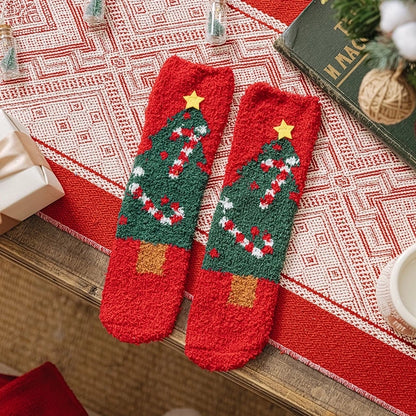 Autumn And Winter New Socks Women's Thickened Coral Velvet Christmas Socks Women's Mid-calf Floor Socks Three-dimensional Cartoon Sleep Socks