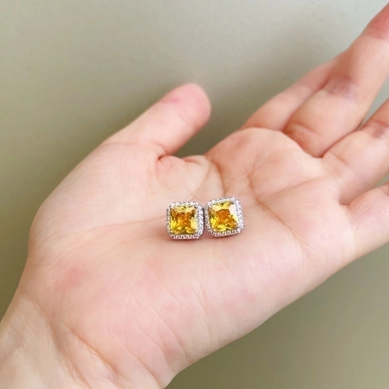 1 Pair Fashion Square Inlay Copper Zircon White Gold Plated Ear Studs