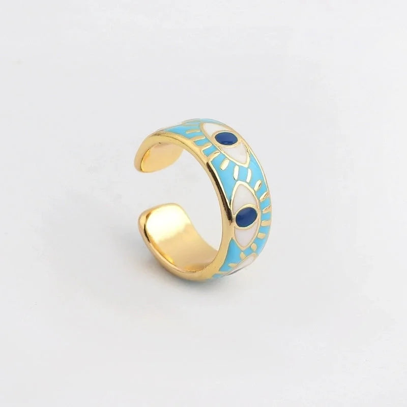 Fashion Devil\'s Eye Copper Open Ring Inlay Resin Copper Rings