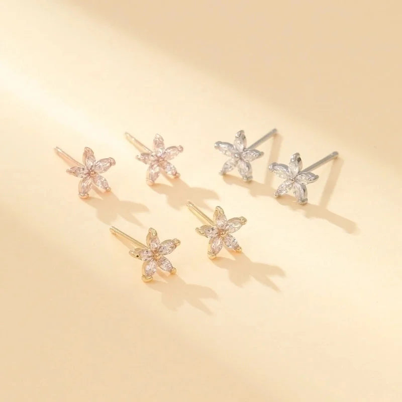 1 Pair Minimalist Shiny Flower Plating Inlay Copper Zircon Gold Plated Ear Studs