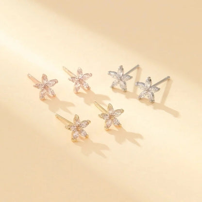 1 Pair Minimalist Shiny Flower Plating Inlay Copper Zircon Gold Plated Ear Studs