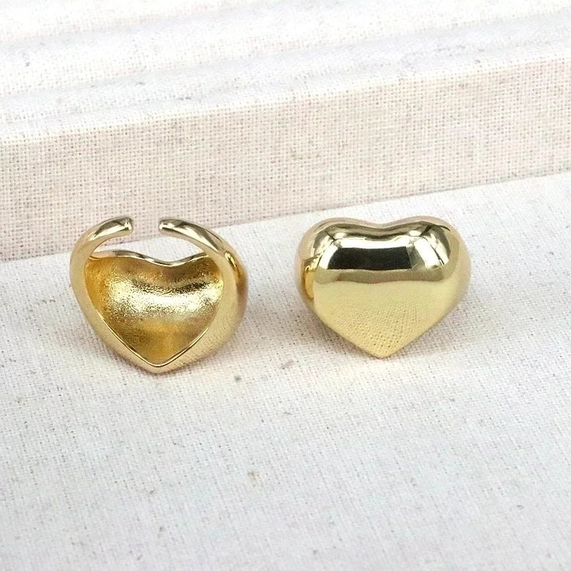 Vintage Style Minimalist Water Droplets Heart Shape Copper Gold Plated Open Rings In Bulk