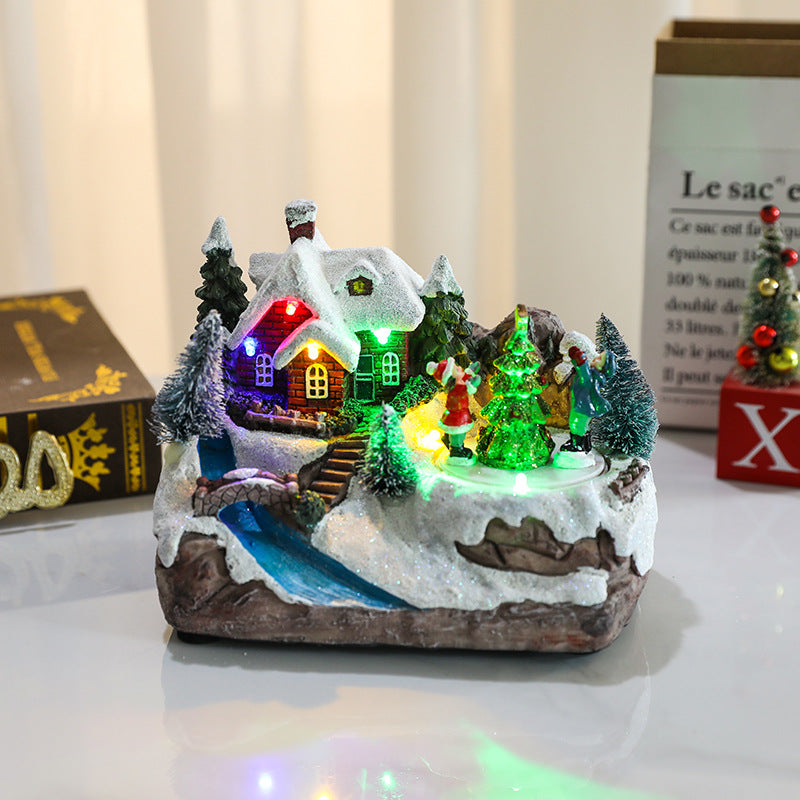 Multiple Christmas Rotating Resin Glowing Music Box Ornaments Rotating Small Train Christmas Gift