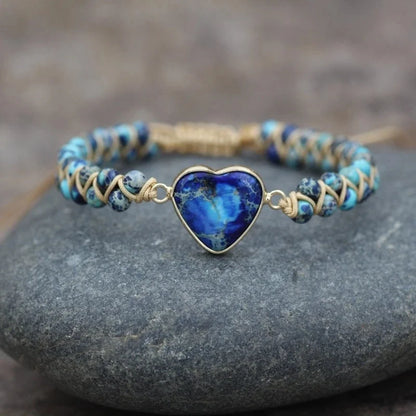 1 Piece Minimalist Heart Shape Turquoise Glass Knitting Bracelets