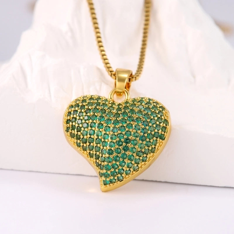 Hip-Hop Minimalist Shiny Heart Shape 304 Stainless Steel Copper Zircon 18K Gold Plated Inlay Pendant Necklace