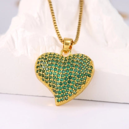 Hip-Hop Minimalist Shiny Heart Shape 304 Stainless Steel Copper Zircon 18K Gold Plated Inlay Pendant Necklace