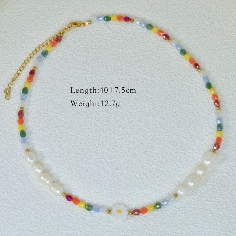 2 Pieces Hawaiian Bohemian Minimalist Geometric Freshwater Pearl Glass Titanium Steel Women\'S Necklace