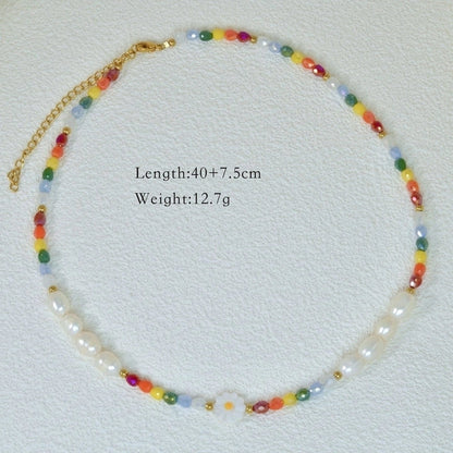 2 Pieces Hawaiian Bohemian Minimalist Geometric Freshwater Pearl Glass Titanium Steel Women\'S Necklace