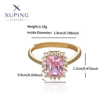 6 Pieces Elegant XUPING Square Copper Artificial Gemstones 18K Gold Plated Inlay Open Rings