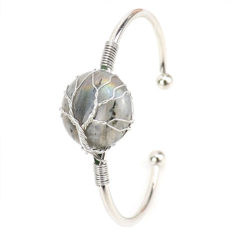 Minimalist Round Artificial Crystal Natural Stone Copper Handmade Bangle