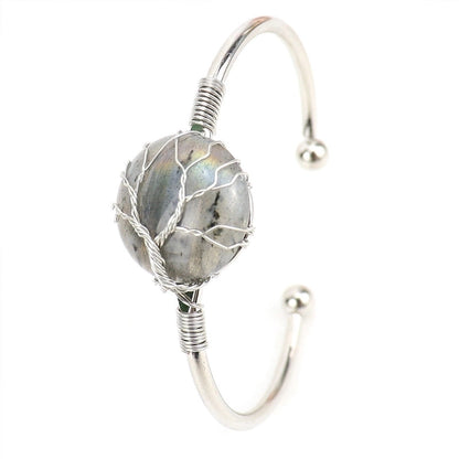 Minimalist Round Artificial Crystal Natural Stone Copper Handmade Bangle